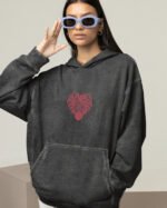 Bluza oversize z kapturem <br>Haft Serce Zebry <br>Efekt sprania